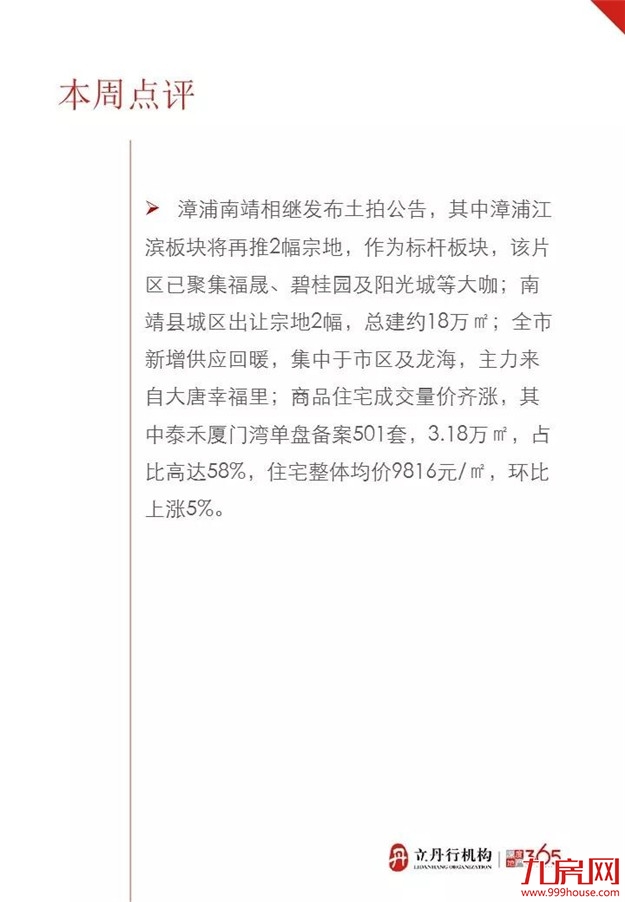 漳州 房地产市场周报（42）——九房网