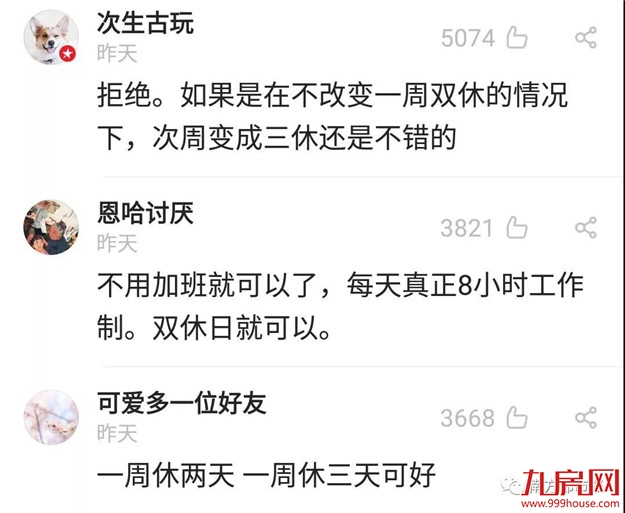 热搜第一!把双休日改成“隔周三休”,你同意吗?——九房网 热搜第一!把双休日改成“隔周三休”,你同意吗?——九房网